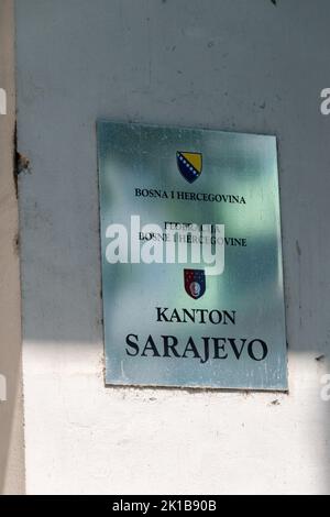Sarajevo, Bosnia and Herzegovina - June 3, 2022: Sign of Canton of Sarajevo. Stock Photo