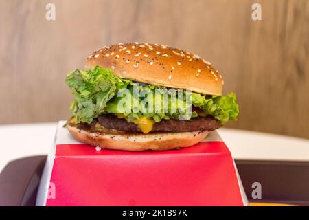 Sarajevo, Bosnia and Herzegovina - June 3, 2022: McDonalds Clubhouse Burger. Stock Photo