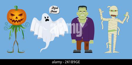 halloween characters pack in vector withe mummi ghost Stock Vector