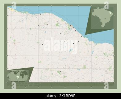 Ceara, state of Brazil. Open Street Map. Locations of major cities of the region. Corner auxiliary location maps Stock Photo