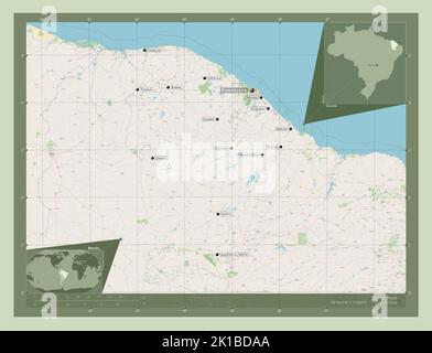 Ceara, state of Brazil. Open Street Map. Locations and names of major cities of the region. Corner auxiliary location maps Stock Photo