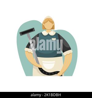 Vector illustration of a maid in uniform with a vacuum cleaner. The hospitality business. Profession. Flat style Stock Vector