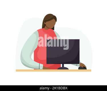 Vector illustration of an office worker sitting at a computer. Profession. Flat style Stock Vector