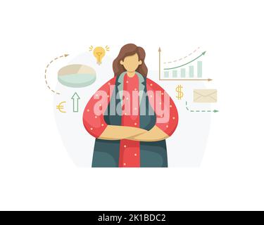 Vector illustration of a marketing specialist thinking through a business development strategy. Profession. Flat style Stock Vector