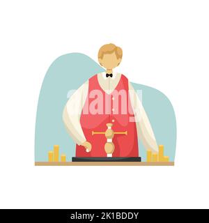 Vector illustration of a croupier throwing a ball at roulette. Gambling. Profession. Flat style Stock Vector
