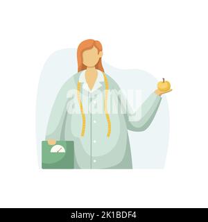 Vector illustration of a nutritionist with scales and measuring tape. Profession. Flat style Stock Vector