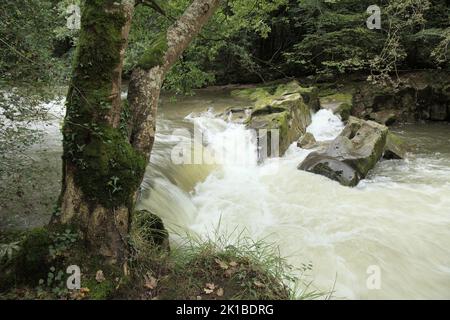 Cantabria in the north of Spain, hiking route around town of Lierganes, river Miera, August