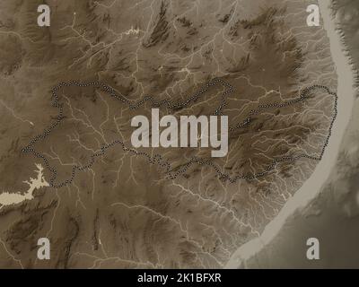 Pernambuco, state of Brazil. Elevation map colored in sepia tones with lakes and rivers Stock Photo