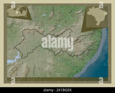 Pernambuco, state of Brazil. Elevation map colored in wiki style with lakes and rivers. Corner auxiliary location maps Stock Photo