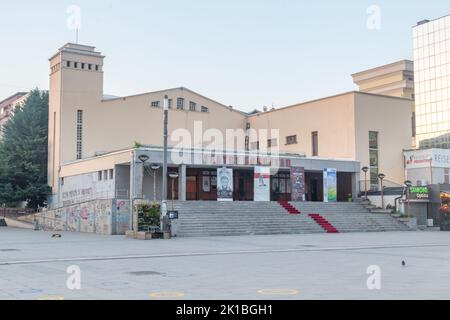 Pristina, Kosovo - June 5, 2022: The National Theatre of Kosovo. Teatri Kombetar at Boulevard Nena Tereze. Stock Photo