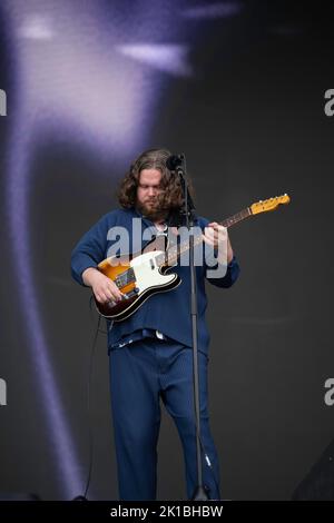 Alternative rock band from Leeds, UK, Alt-j performing live at the Tempelhof Sounds festival in Berlin, Germany Stock Photo