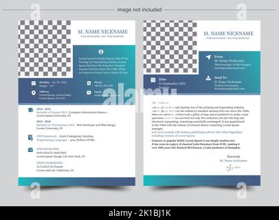 Web Developer Resume and Cover Letter Template, CV template for web designer Stock Vector