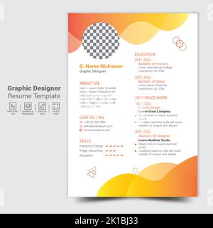 Graphic designer resume template, CV design template, and profile design for a designer Stock Vector