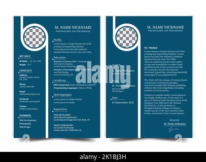 Web Developer Resume and Cover Letter Template, CV template for web designer Stock Vector