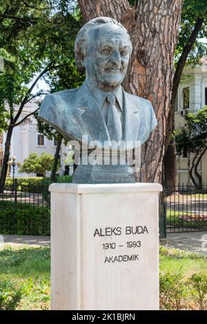 Tirana, Albania - June 4, 2022: Bust of Albanian historian, Aleks Buda. Stock Photo