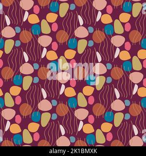 Abstract trendy seamless patterns set with hand drawn colorful shapes on red backgrounds Stock Vector