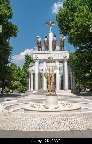 Skopje, North Macedonia - June 5, 2022: Monument to the Fallen Heroes of Macedonia. Stock Photo