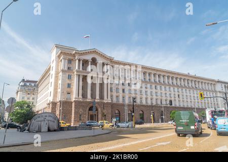 Sofia, Bulgaria - June 6, 2022: Ministry of Education and Science of the Republic of Bulgaria and Presidential Palace of Republic of Bulgaria. Stock Photo