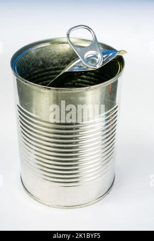 Tin box displayed on a  background, Studio photography, France Stock Photo