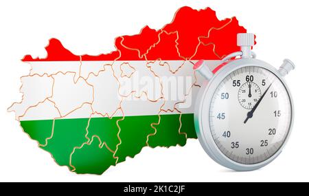 Hungarian map with stopwatch, 3D rendering isolated on white background Stock Photo