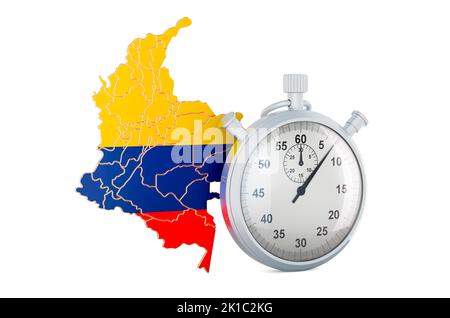 Colombian map with stopwatch, 3D rendering isolated on white background Stock Photo