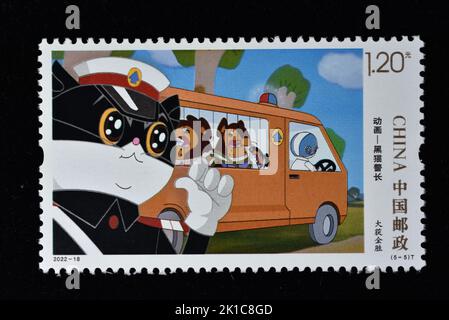 CHINA - CIRCA 2022: A stamps printed in China shows 2022-18 Animation - Mr. Black,  circa 2022. Stock Photo