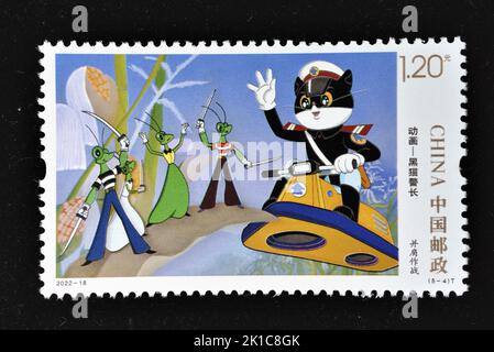 CHINA - CIRCA 2022: A stamps printed in China shows 2022-18 Animation - Mr. Black,  circa 2022. Stock Photo