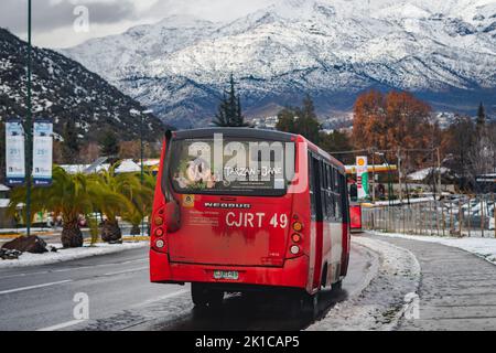 Santiago, Chile -  July 2022: A Transantiago, or Red Metropolitana de Movilidad, bus in Santiago Stock Photo