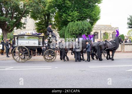 Funeral of young boy Archie Battersbee in Southend on Sea, Essex, UK. Died after life-support switched off following court cases by family to extend Stock Photo