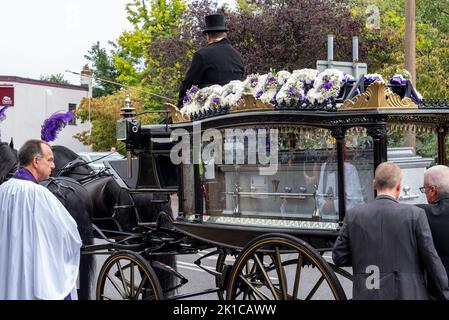 Funeral of young boy Archie Battersbee in Southend on Sea, Essex, UK. Died after life-support switched off following court cases by family to extend Stock Photo