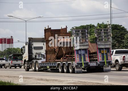 Chiangmai, Thailand -  June  13 2022: Private Volvo  Trailer Truck.  Photo at road no.121 about 8 km from downtown Chiangmai, thailand. Stock Photo