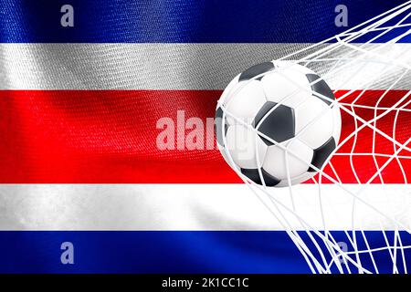 FIFA World Cup 2022, Costa Rica National flag with a soccer ball in net, Qatar 2022 Wallpaper, 3D work and 3D image. Yerevan, Armenia - 2022 September Stock Photo