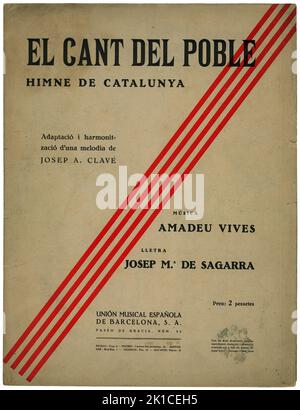 Partitura musical del himno catalán El Cant del Poble, de Amadeu Vives. Año 1910. Stock Photo