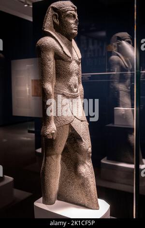 Unfinished statue of a Ptolemaic pharaoh, basalt, Ptolemaic dynasty, 305-30 BC, possibly from Athribis, Egypt, collection of the British Museum. Stock Photo
