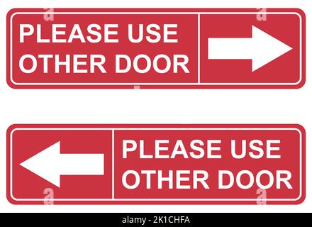 Set of Please use other door graphic icon, information label, notice text direction vector illustration . Stock Vector