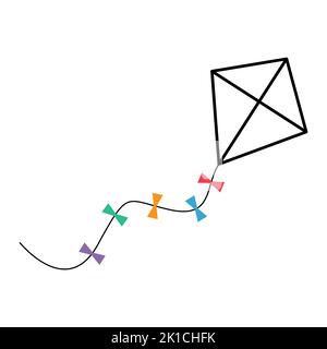 Fly kite icon, hobby outdoor activity symbol, wind air game vector illustration . Stock Vector