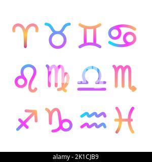 Set of colorful gradient neon astrological signs Stock Vector