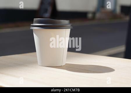 Close up of recyclable, takeaway cup of coffee, tea, concept Stock Photo