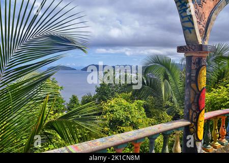 Jaco beach, ocean, city and views, Costa Rica from El Miro Ruins, mansion declared biological corridor, Summer 2022, Central America. Stock Photo