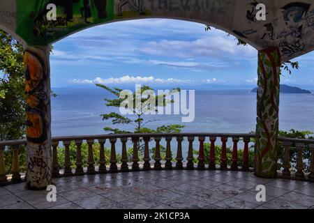 Jaco beach, ocean, city and views, Costa Rica from El Miro Ruins, mansion declared biological corridor, Summer 2022, Central America. Stock Photo