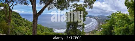 Jaco beach, ocean, city and views, Costa Rica from El Miro Ruins, mansion declared biological corridor, Summer 2022, Central America. Stock Photo