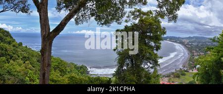 Jaco beach, ocean, city and views, Costa Rica from El Miro Ruins, mansion declared biological corridor, Summer 2022, Central America. Stock Photo