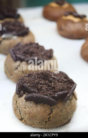 stack of chocolate cream cooking on white background  Stock Photo