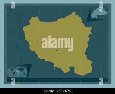 Centre-Nord, region of Burkina Faso. Solid color shape. Locations of major cities of the region. Corner auxiliary location maps Stock Photo