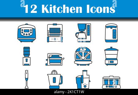 Kitchen Icon Set. Editable Bold Outline With Color Fill Design. Vector Illustration. Stock Vector