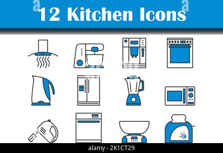 Kitchen Icon Set. Editable Bold Outline With Color Fill Design. Vector Illustration. Stock Vector