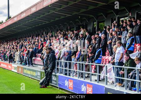 Fans of both sides observe the minute's silence for HM Queen Elizabeth 2nd during the Sky Bet League 2 match between Salford City and Tranmere Rovers at Moor Lane, Salford on Saturday 17th September 2022. Stock Photo