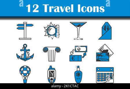 Travel Icon Set. Editable Bold Outline With Color Fill Design. Vector Illustration. Stock Vector