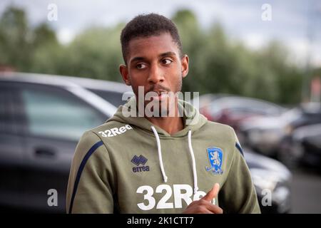 Middlesbrough, UK. 17th Sep, 2022. Isaiah Jones #2 of Middlesbrough arrives at The Riverside Stadium ahead of the Sky Bet Championship match Middlesbrough vs Rotherham United at Riverside Stadium, Middlesbrough, United Kingdom, 17th September 2022 (Photo by James Heaton/News Images) Credit: News Images LTD/Alamy Live News Stock Photo