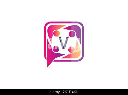letter V monogram alphabet with Group chat logo design concept. Stock Vector
